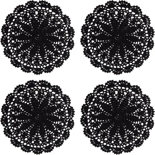 Miniatura 10 de PHANTOMON Manteles individuales redondos de punto de encaje de algodón hechos a mano, diseño de estrellas, borde ondulado, paquete de 4