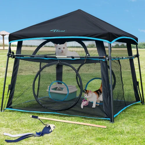 Miniatura 9 de Catio extragrande para gatos al aire libre, tienda de campaña plegable de 2 niveles con 3 puertas para patio, balcón, interior y campamento