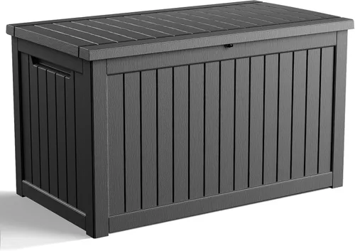 Miniatura 20 de Caja de almacenamiento impermeable para exteriores de 180 galones, caja de resina resistente a los rayos UV con varilla hidráulica para mayor 2-Gris