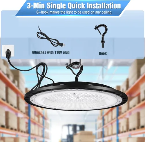 Miniatura 3 de YANYCN Paquete de 12 unidades de 100 W UFO Led Luz de bahía alta, 5000 K Luz diurna para tienda comercial, 120 V, 15000 lm