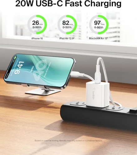 Miniatura 2 de Belkin Bloque de carga USB C de 20 W, cargador de iPhone de carga rápida - iPhone 17, Air, Pro, Pro Max, Samsung Galaxy S25, Google Pixel 10, iPad