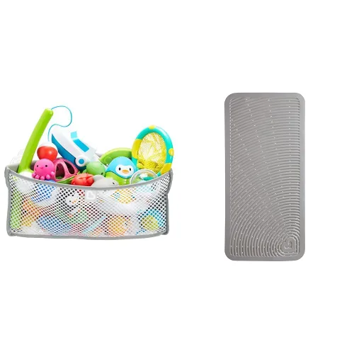 Munchkin® High 'n Dry™ Organizador y almacenamiento de juguetes de baño, tapete de baño acolchado gris y Soft Spot™ para niños, gris