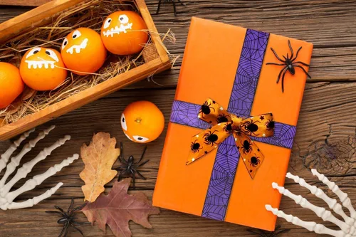 Miniatura 3 de Hying Cintas de araña de Halloween – Cintas de arpillera de arpillera púrpura y naranja para lazos de corona, envoltura de regalos y decoraciones