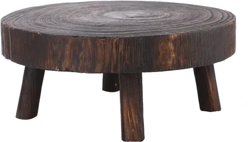 Taburete de madera para plantas, soporte bajo para plantas, soporte redondo para macetas elevadoras, soportes para múltiples plantas, soporte Marrón