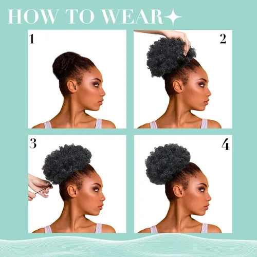 Miniatura 4 de Extensión de cabello de cola de caballo afro azul con cordón para mujeres negras, cola de caballo afro corta sintética para cabello natural, clip