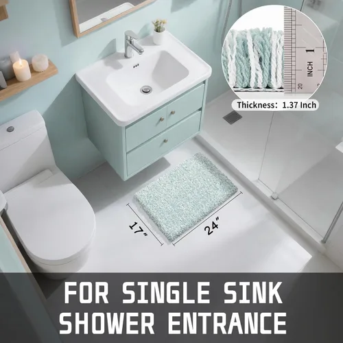 Miniatura 123 de Yimobra Alfombra de baño de felpa esponjosa, súper lanuda suave, cómoda, antideslizante, absorbente de agua, alfombra de baño de microfibra que se