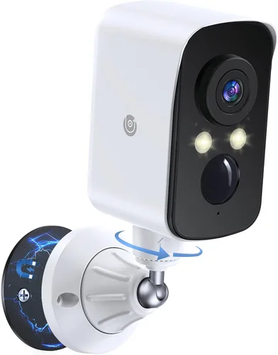 Cámara de seguridad inalámbrica para exteriores con vista 360°, sin suscripción, almacenamiento en la nube/SD gratuito de 7 días, panorámica, Blanco