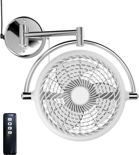 Miniatura 8 de Vento VIVI-DC Ventilador giratorio de montaje en pared de 10 pulgadas con brazo plegable (nogal)