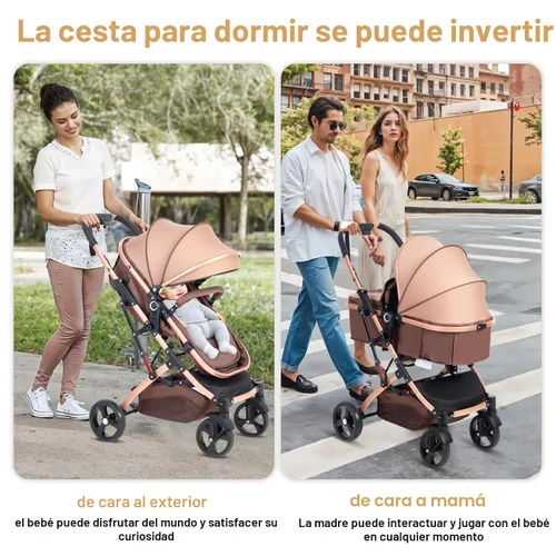 Miniatura 2 de Cochecito de bebé 2 en 1 para recién nacido plegable con toldo ajustable plegable de alto paisaje, cochecito infantil antigolpes para niños pequeños