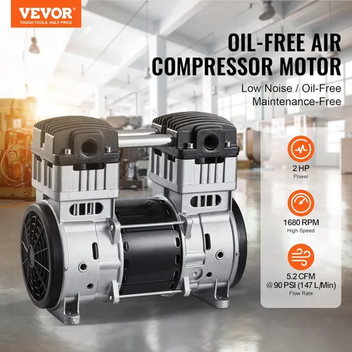 Miniatura 2 de Motor de compresor de aire VEVOR, compresor de bomba de aire libre de aceite de 2HP 5.2CFM @ 90PSI y presión máxima de 145PSI, motor de compresor
