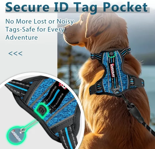 Miniatura 4 de BARKBAY Arnés para perro sin tirones con bolsillo para etiqueta de identificación, resistente, reflectante, fácil control para perros grandes