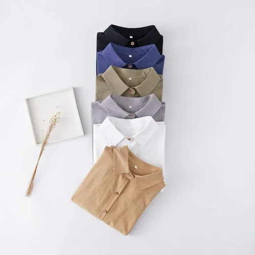 Miniatura 3 de Minibee Camisas de lino para mujer, blusas con botones