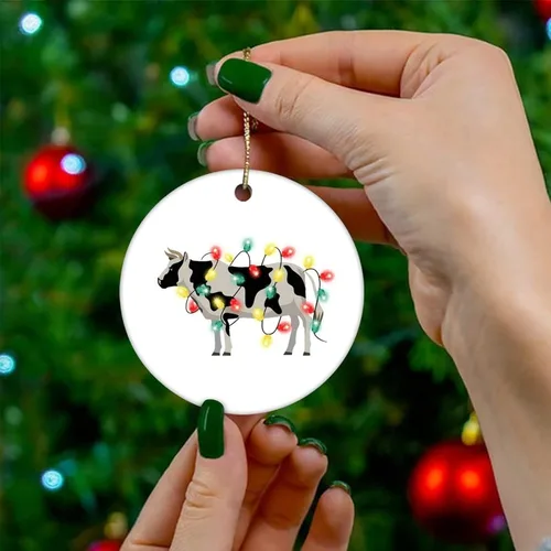 Miniatura 4 de Adornos para árbol de Navidad, animales y luces, adorno de Navidad de vaca, adorno de recuerdo, decoración del hogar, colgantes colgantes redondos