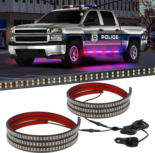 Miniatura 8 de XRIDONSEN 2 piezas de tiras de luces de emergencia para camiones de 70 pulgadas, 864 LED, luces estroboscópicas de tablero de funcionamiento, luces