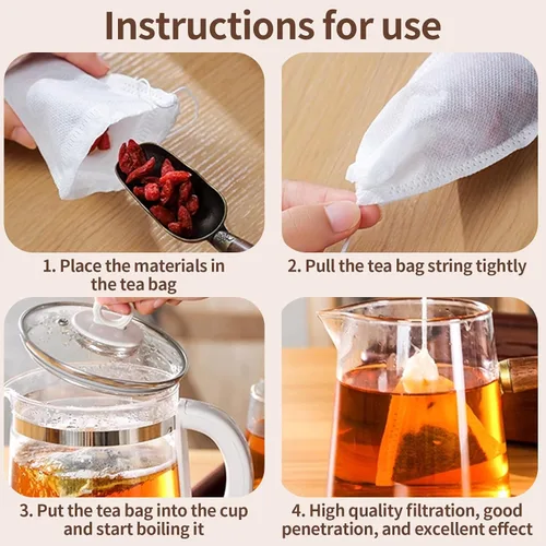 Miniatura 7 de 100 bolsas de filtro de té, bolsas de té desechables, bolsas de muselina con cordón para té suelto, café, hierbas, especias y más