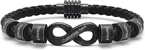 Miniatura 27 de Pulsera personalizada para hombre con cuentas de nombre personalizadas, pulsera de cuero trenzado personalizada grabada con 2-6 nombres