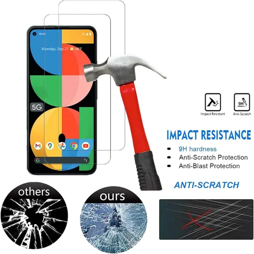 Miniatura 5 de Protector de pantalla transparente para Google Pixel 5a 5G HD de vidrio templado, 2 unidades, dureza 9H, antiarañazos, protector de pantalla