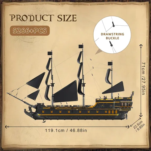 Miniatura 2 de Mould King MOC 13186 - Bloques de construcción modelo de barco pirata, juego de construcción de modelo de velero perla negra para construir, kit