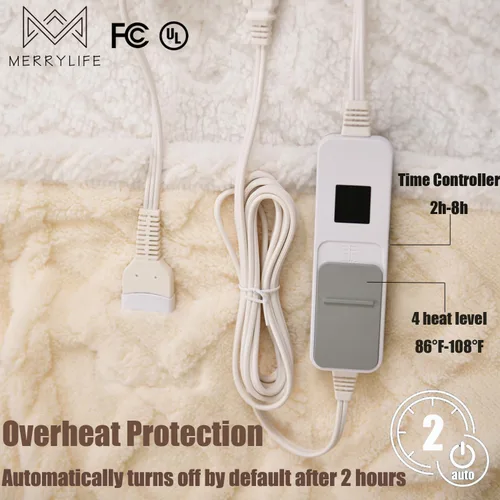 Miniatura 5 de MERRYLIFE - Manta eléctrica calentada, manta eléctrica suave y acogedora con 4 niveles de calefacción y apagado automático de 8 horas, protección