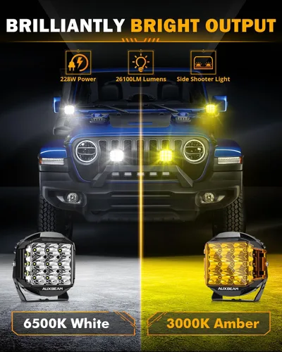 Miniatura 4 de Auxbeam, V-MAX - Luz LED de 7 pulgadas, 228 W, luces de cubo laterales de conducción todoterreno, DRL ámbar, retroiluminación, combo de inundación 7
