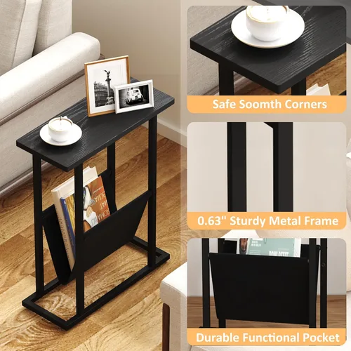 Miniatura 5 de Yusong - Mesa auxiliar estrecha para espacios pequeños, mesa auxiliar pequeña con soporte para revistas, mesa delgada y estrecha para sala de estar