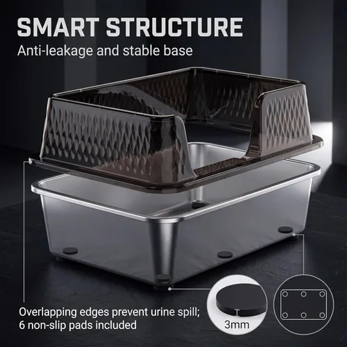 Miniatura 5 de Suhaco - Caja pequeña de arena para gatos de acero inoxidable, entrada lateral, paredes altas, cajas de arena profundas para gatitos con lados Negro