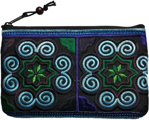 Sabai Jai Monedero bohemio bolsa pequeña bordada hecha a mano para mujer, colorido, étnico, ecológico y sostenible