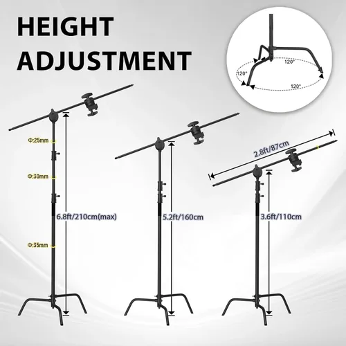 Miniatura 3 de SH Soporte C con brazo de pluma, soporte de luz resistente para fotografía, kit de soporte en C de acero inoxidable de 6.8 pies con bolsa de arena