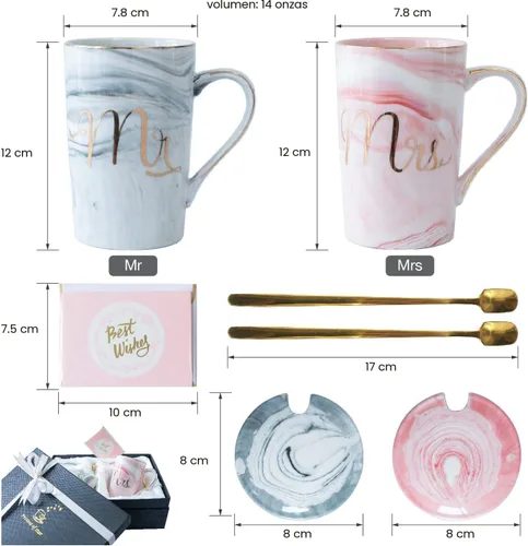 Miniatura 2 de Jumway Tazas de Café Mr and Mrs – Regalos de Boda para Novia y Novio – Regalos para Despedida de Soltera, Compromiso, Boda y Aniversario de Parejas