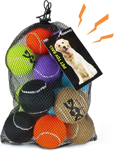 Miniatura 12 de INSUM Pelotas de tenis para perros, paquete de 12 pelotas duraderas no tóxicas de juguetes para perros al aire libre con bolsa de malla, certificado
