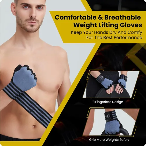 Miniatura 4 de Special Essentials Guantes de gimnasio de entrenamiento para hombres y mujeres, guantes de ejercicio sin dedos con acolchado antideslizante y correa