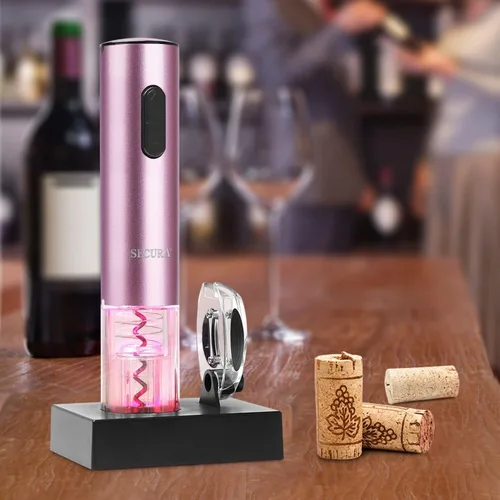 Miniatura 6 de Secura Abridor de vino eléctrico, sacacorchos eléctrico automático de botellas de vino con cortador de papel de aluminio, recargable (oro rosa)