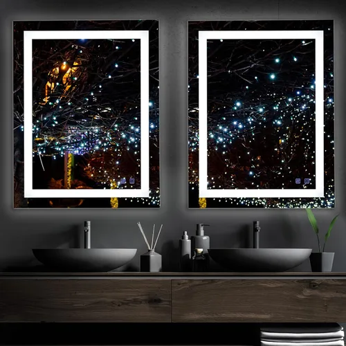Bonnlo Espejo de baño LED antiempañador de 32 "24" con luces táctiles/regulables