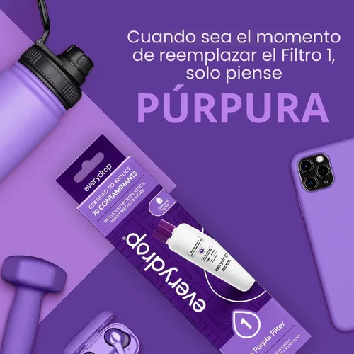 Miniatura 8 de everydrop by Whirlpool Filtro de refrigerador para hielo y agua 1, EDR1RXD1, paquete individual, morado