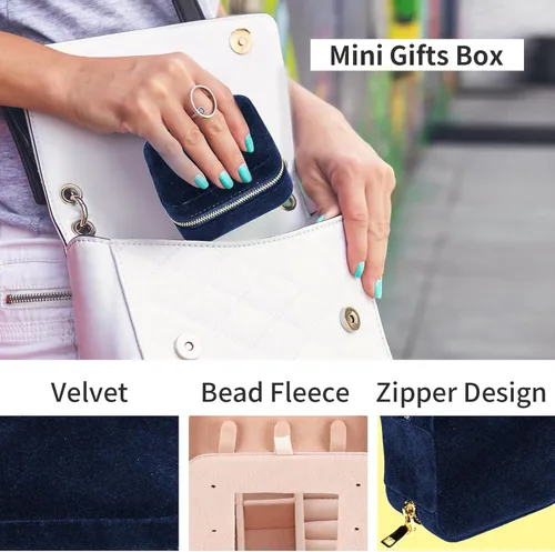 Miniatura 2 de Joyero de terciopelo de viaje con espejo, mini estuche de regalo para mujeres y niñas, pequeñas cajas organizadoras portátiles para anillos, aretes