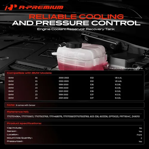 Miniatura 2 de A-Premium Tanque de depósito de recuperación de desbordamiento de refrigerante del motor [con sensor] compatible con BMW [E36 E37 E53] X5 2000-2003