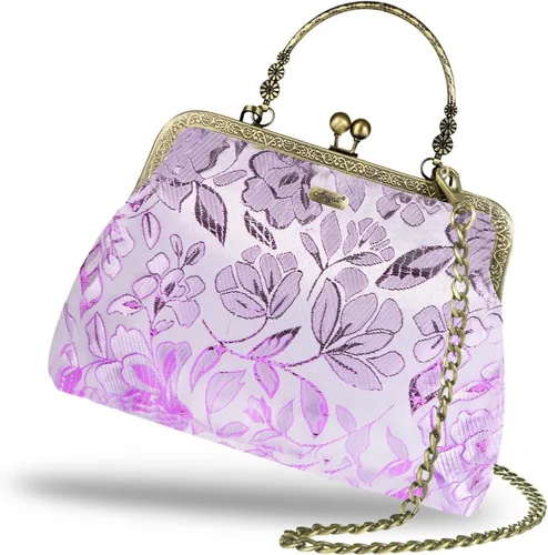 Miniatura 96 de Bolso floral con asa superior, bolso de noche Kiss Lock para mujer, bolso vintage