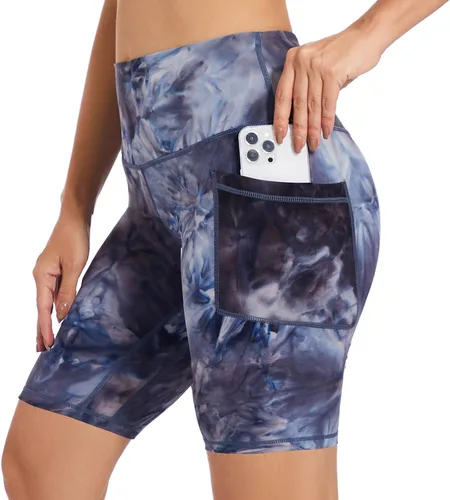 ccko Pantalones cortos de ciclista de cintura alta para mujer, con bolsillos, para entrenamiento, yoga, elastano, pantalones cortos atléticos para