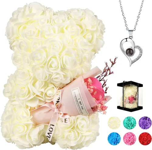 Miniatura 9 de Regalos de San Valentín para ella, oso de rosas para mujer, ramo de cumpleaños de oso de peluche de rosas artificiales, regalo de rosas para el día