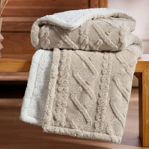 Miniatura 6 de Bedsure Manta de cable Sherpa tamaño individual (gris y beige)