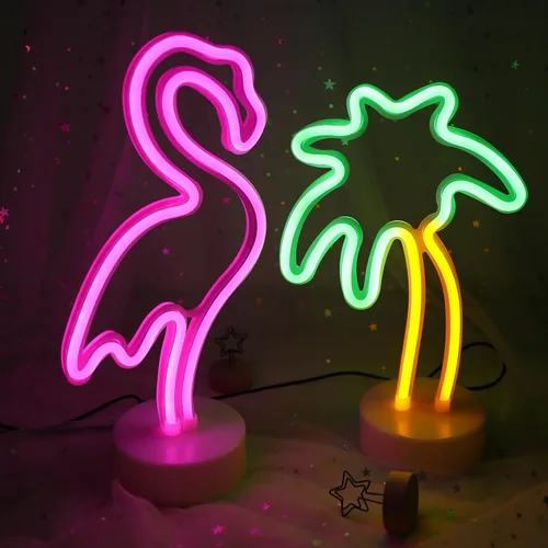 Miniatura 2 de Luz de neón con base de neón, luces de noche, decoración de pared, decoración del hogar, luz led Flamenco+cocotero
