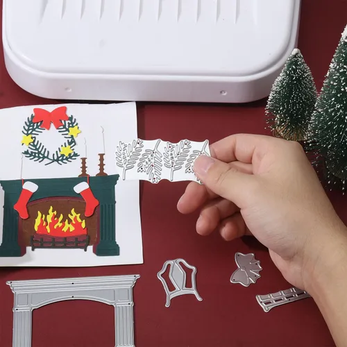 Miniatura 4 de GLOBLELAND Troqueles de Corte de Chimenea de Navidad, Plantilla de Troquelado de Feliz Navidad, Medias de Navidad, Troqueles de Corte de Metal