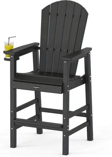 VINGLI Silla Adirondack alta, silla Adirondack de plástico para todo tipo de clima con portavasos, taburetes de bar resistentes para exteriores,