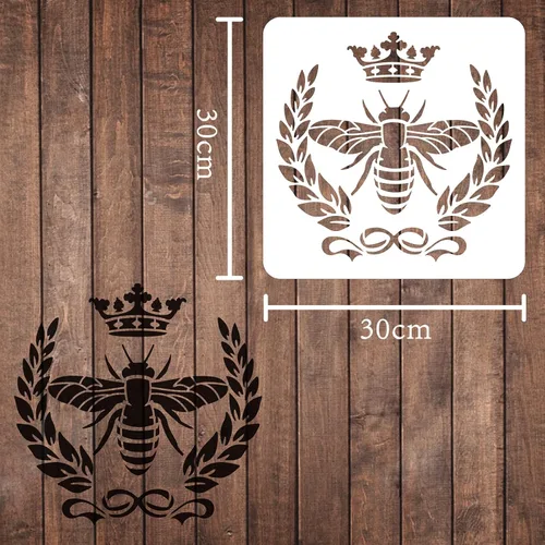 Miniatura 2 de FINGERINSPIRE Plantilla de corona de laurel de abejas de 11.8 x 11.8 pulgadas de plástico con hojas de Gingko para dibujar plantillas para pintar