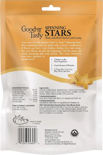 Miniatura 2 de Good 'n' Tasty Spinning Stars - Golosina para gatos, 3.2 onzas, regalo 2 en 1 y juguete hecho con pollo real, hígado de pollo y hierba gatera