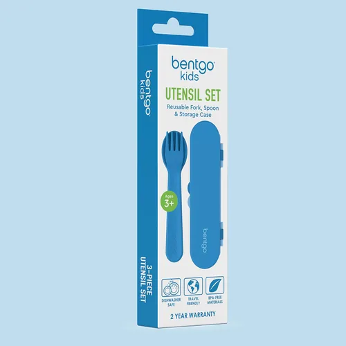 Miniatura 7 de Bentgo Juego de utensilios para niños, tenedor, cuchara y estuche de almacenamiento de plástico reutilizable, materiales sin BPA, asas de fácil