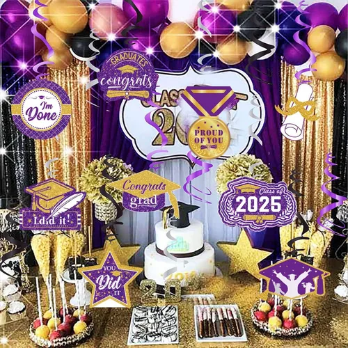 Miniatura 2 de Decoraciones de graduación de oro morado 2026/oro morado, decoraciones de fiesta de graduación NYU colgantes clase de 2026 púrpura para fiesta