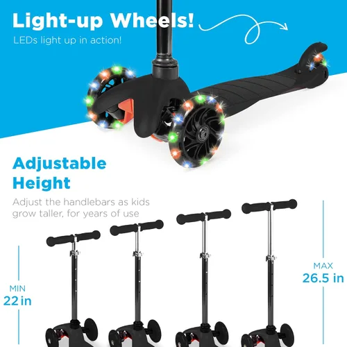 Miniatura 2 de Best Choice Products Patinete Mini para niños con ruedas iluminadas, altura ajustable con barra en T, freno de pie - Negro