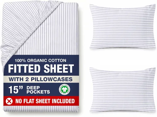 Miniatura 21 de LANE LINEN Juego de 2 piezas con sábana bajera 100% algodón orgánico tamaño individual y 1 funda de almohada, tejido de percal ligero, ultra suave