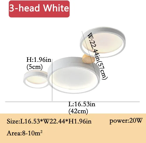 Miniatura 2 de Lámpara de techo LED de 3 luces, 22 pulgadas, moderna lámpara de techo empotrada de madera de 20 W regulable para sala de estar, dormitorio, cocina